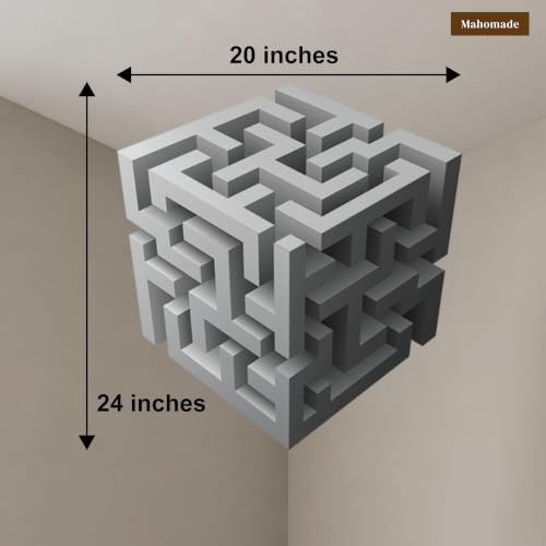 Image of Mahomade Trending 3D Cube Illusion Wall Art, Viral 3D cube for wall corner, Geometric Pixelated Block Design, Grey (Combo Pack)