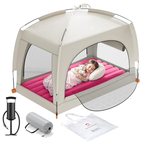 QPAU Lit de Voyage Gonflable pour Tout-Petits avec Tente – Matelas Gonflable léger pour Enfants avec Pompe à Main – Couchage Portable pour l'intérieur...