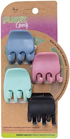 Goody Planet Goody Sustainable Heritage Claw Clips, Medium, Extra Strong, Bright Colors, Blue, White, Mint and Black, 4 Count