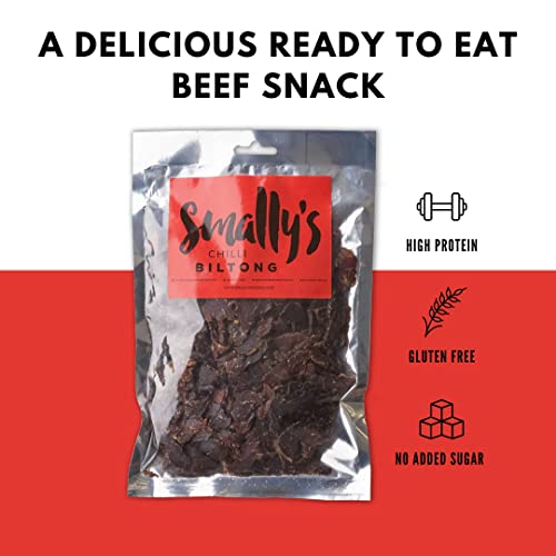 Smally's Biltong Chilli - High Protein Beef Snack, Ready To Eat, Gluten Free, Low Fat, No Added Sugar, No Artificial Colours Or Flavours - 500G Pack - 3