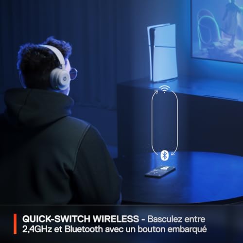 SteelSeries Arctis Nova 5P Wireless Casque Gaming - Haut-parleurs magnétiques néodyme - Plus de 100 profils Audio - Batterie 60h - 2,4GHz ou BT - Micro ClearCast Gen 2.X -PS5,PS4, PC, Switch 2 -Blanc
