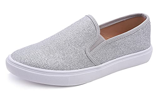 Image of FEVERSOLE Women's Fashion Shiny Soft Slip On Sneaker Sparkle Casual Comfort Loafers