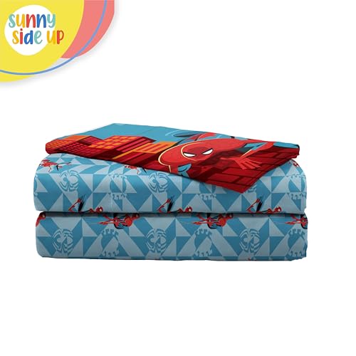 Image of Sunny Side Up Kids Sheet Set Includes Sheets and Pillow Cover - 100% Microfiber Bedding and Room Decor, Blue - Spiderman, 3 Piece Twin