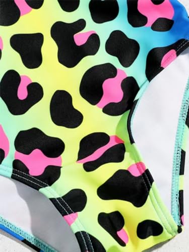 Image of NATUST Girl's Leopard One Piece Swimsuit Ruffle Bathing Suit for Girls Kids Summer Hawaii Beach Bright Swimwear Blue 5-6 Years