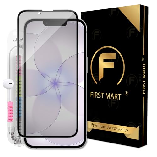 Image of FIRST MART Matte Anti-Glare Tempered Glass for iPhone 17e, iPhone 16e and 14 With Installation Kit | Military-Grade Gaming Screen Protector & Cable Guard | Edge to Edge Coverage | Black