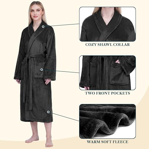 Image of PAVILIA Womens Robe Fleece Plush Soft, Fluffy Fuzzy Cozy Warm Bathrobe, Shower Spa House Long Robe for Women
