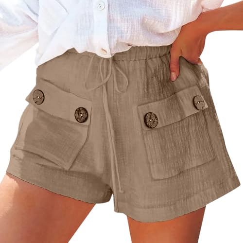 Short d'été pour femme décontracté avec patch plissé et taille élastique confortable