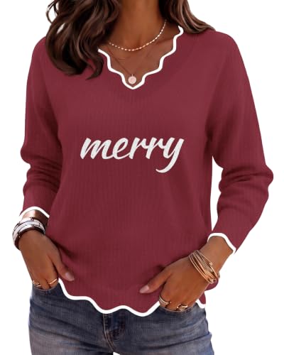Image of Zeagoo Women's 2026 Fall V Neck Sweater Long Sleeve Lightweight Knit Tops