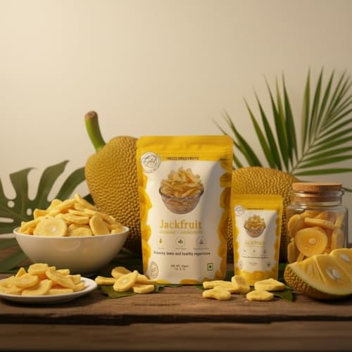 Image of FzyEzy Healthy Premium Freeze-Dried Jackfruit Fruit Slices | Pantry Groceries Dehydrated Perfect for Healthy Snacking, Candy, Baking, Smoothie, Juice, Cake, Ice cream, Cereal | Promotes Good Digestive Health | Ideal Slices for Kids & Adults (Jackfruit Slice | 20g)