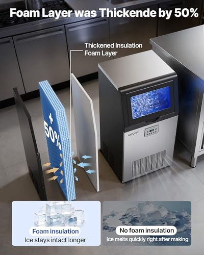Image of VEVOR Commercial Ice Maker Machine with Pump, 120 lbs /24h with 30 lbs Storage Capacity, Built-in /Freestanding /Under Counter, Stainless Steel Ice Maker with LED Display & Self-Cleaning, for Home Bar