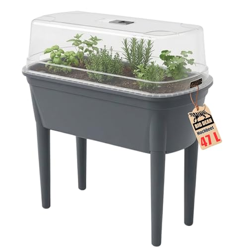 BigDean Hochbeet Frühbeet mit Abnehmbaren Beinen und Deckel für Garten und Balkon aus Robustem Kunststoff Anthrazit Wetterfest 78 x 82 x 37 cm