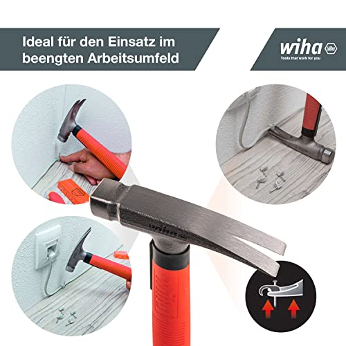 Wiha Elektriker Hammer 300g (42071), Werkzeug für Elektriker für elektrische Arbeiten, flacher Boden des Hammerstiels zum Platzieren von Kabeln und Dübeln