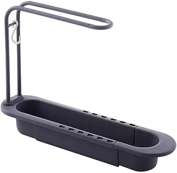 Adjustable Kitchen Sink Caddy with Towel Holder, Drain Strainer with Hook for Hanging, Multipurpose Sponge Holder Dish Drying Rack in Sink, Kitchen Drainer Countertop Organizer & Storage Rack