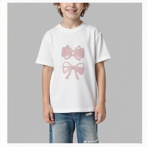 Kids Shirts - Girl's Graphic Print Short Sleeve T-Shirt Bow Knot Crew Neck Summer Tee 2-12Y3