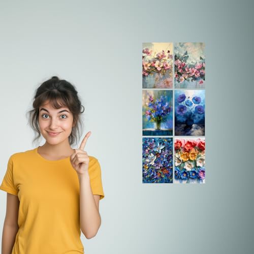 Image of SiddArtify Palette Knife Floral - Pink Blue and Rainbow Flowers - Set of 2-4x6 Inch - Board (Pack of 6) - Sticker (Pack of 6) Wall Room Decoration art Poster Prints