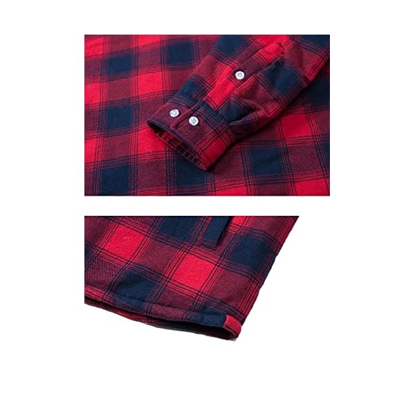 TACVASEN Mens Standard Camp Night Berber Lined Hooded Flannel Shirt Jacket Thicken Cardinal Arrowood Plaid Red L - Image 8
