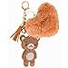 Brown Teddy Bear Keychain with Fluffy Heart Charm – Cute Plush Bag Accessory, Bling Rhinestone Bear Pendant for Women, Girls, and Kids