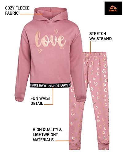 Rbx Girls' Active Sweatsuit Set - 2 Piece Fleece Hoodie Sweatshirt And Jogger Pants (Size: 7-16), Size 10/12, Lilac Love #TOP1