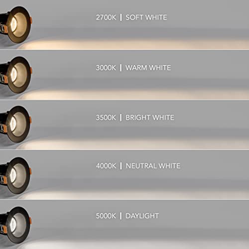 Maxxima 2 In. Ultra-Thin Recessed Anti-Glare Led Downlight - Canless Ic Rated, 550 Lumens, 5 Color Temperature Selectable 2700K/3000K/3500K/4000K/5000K, Dimmable, Round Black Trim, 90 Cri, J-Box Incl #TOP4