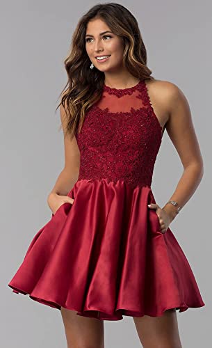 Bolensey Silver Satin Prom Dresses With Pockets For Girls Beaded Spaghetti Straps Short Formal Homecoming Dress Appliques Size 4 #TOP1