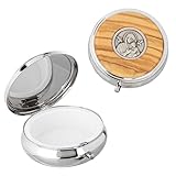 NKlaus Hostiendose & Rosenkranz Metalletui 6cm klein mit Gravur Mutter immerwährender Hilfe – Metallgehäuse & Olivenholz für Hostien & religiöse Geschenke