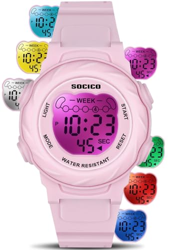 Image of SOCICO Kids Digital Watch 50M Waterproof & 7 Color Lights for Boys Girls