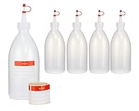 Octopus 5 Plastikflaschen 500 ml aus LDPE, natur, G25, Tropfverschluss, rotes Halteband und Käppchen – Ansicht 1