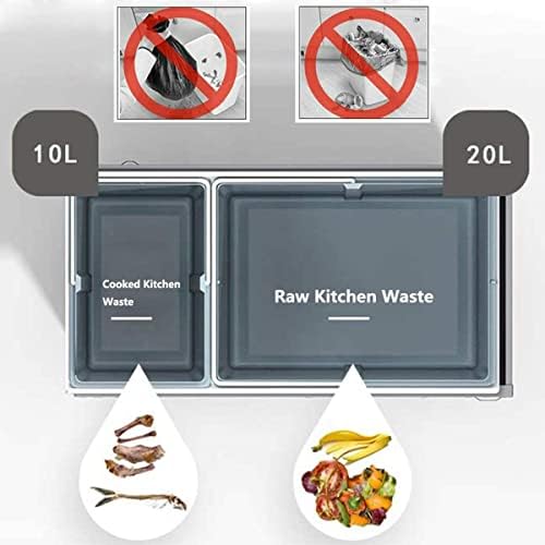 ybaymy Pull Out Kitchen Waste Bin 20L + 10L Recycling Cabinet Trash Can With Slides and Lid 48 x 42 x 26cm Soft Close Dustbin Under Counter Hidden Waste Separation System, Grey