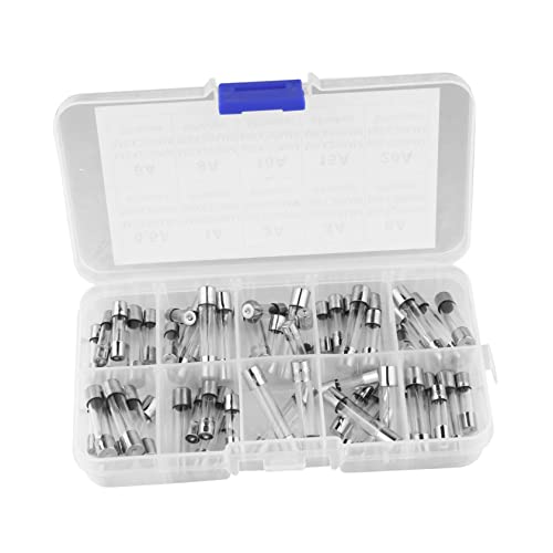 Kit surtido de 60 fusibles de tubo de vidrio de acción rápida para protección de circuitos, valores de amperaje de 0.5A a 20A miniatura 1