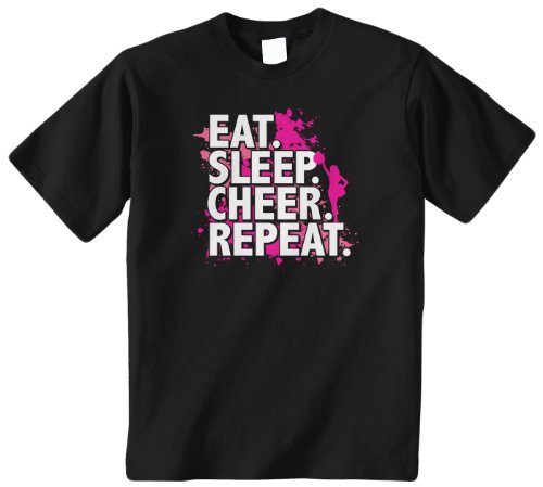 Threadrock Big Girls' Eat Sleep Cheer Repeat Youth T-Shirt XL Black