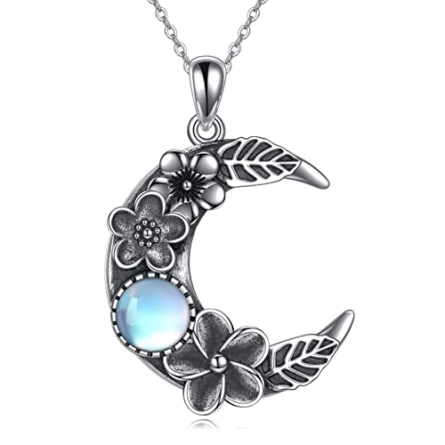 Mond Kette 925 Sterling Silber Mondstein Skulptur Blumen Anhänger Halskette Schmuck Geburtstag Geschenke für Damen Cover