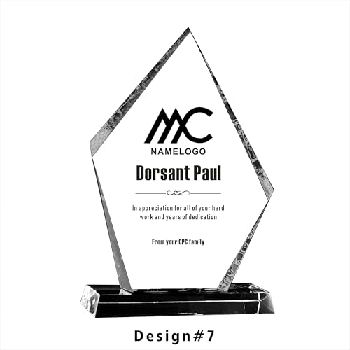 Personalized 8.5” Glass Plaque, Engraved with Names, Appreciation Messages and Company LOGO, Completely Customized Gift Plaque, Award Trophy for Retirement Employee, Manager, Boss.