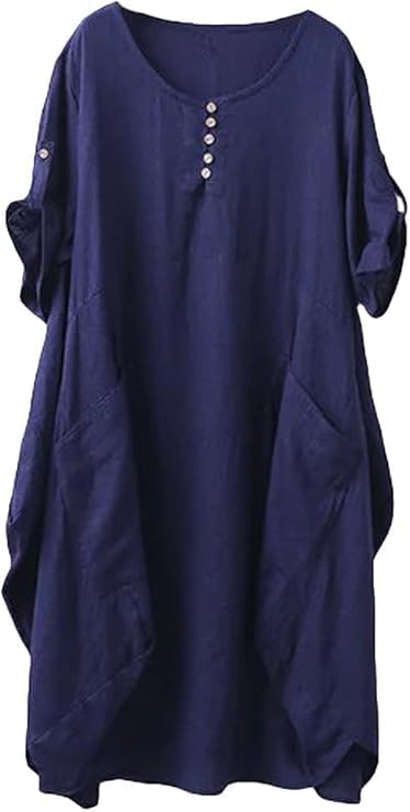 Minibee Women's Ruffle Oversize Casual Midi Dresses with Pockets