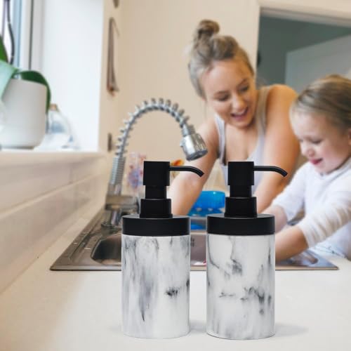 Suanti 001 2Pcs White Marble Style Resin Soap Dispenser Set For Bathroom Countertop&Kitchen Sink Decor thumb #5