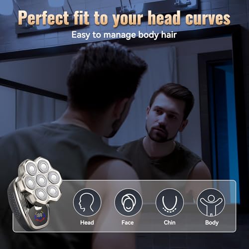 Image of 5 in 1 Head Shavers for Bald Men, 7D Skull Head Shaver with Rechargeable Battery, Electric Razor, Hair Clippers, Nose Hair Trimmer, Cleaning Brush, Hair Manager, Idea Gift for Men(White)