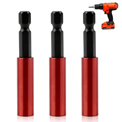3 Pack Magnetic Bits Holder 1/4 Inch Hex Shank Drill Bits Screwdriver Extension Bit Holder Universal Drill Bit Holder Quick Change Shank for Impact Drill Hex Extension Bar Holders Adapter (Red)