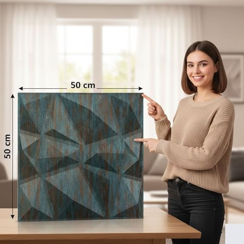 Image of Kayra Decor PVC Panel for Wall - PVC Diamond Design, Rustic Wood Color 19.7 inch X 19.7 inch (Pack of 40) - Covers 107.80 Sq. Ft.