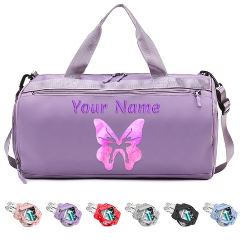 Personalized Duffel Bag with Name, Custom Sports Gym Bag for Men Women, Gift for Fitness/Travel Enthusiasts - Adjustable Shoulder Strap - with Dry Wet Pocket & Shoes Compartment - Purple