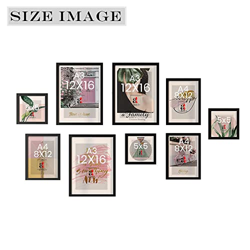 Image of PAINTINGMANTRA Framed Painting Wall D cor Gallery Minimalist Print Set of 9 Framed Art Prints Paintings for Home Gallery, Bedroom, Living Room & Office (Size - 3-12 x 16, 3-8 x 8 & 3-8 x 12 Inches)