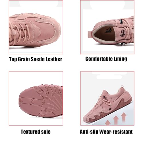 Women's Waterproof Suede Casual Walking Shoes for Hiking Camping & Driving All Season Fashion Retro Elastic Lace Up Hand Stitched Outdoor Sports Sneakers2