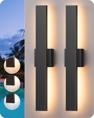 Image of EDISHINE 23.6 inch Modern Outdoor Wall Light, Black LED Exterior Light Fixture