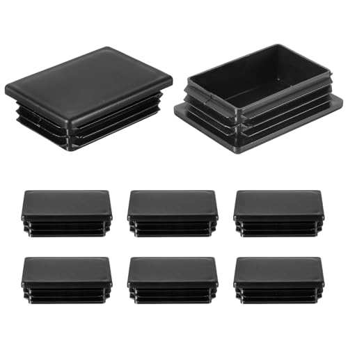 Image of uxcell 8 Pcs Rectangle Tubing End Caps 2 3 /4 x 2 Inch Plastic Hole Plugs Insert End Cap for Metal Tubing Post Chair Leg Table Bookshelves Furniture, Black