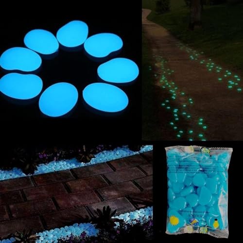 Image of Radium Glossy Stone Decorative Aquarium and Vase Fillers Pebbles for Garden Home in Dark Glowing Stepping Glows The Night Rocks Set Decoration (Blue Color)