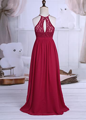 Girls Halter Lace Wedding Bridesmaid Flower Girl Dress Pageant Formal Party Evening Prom Maxi Ball Gown4