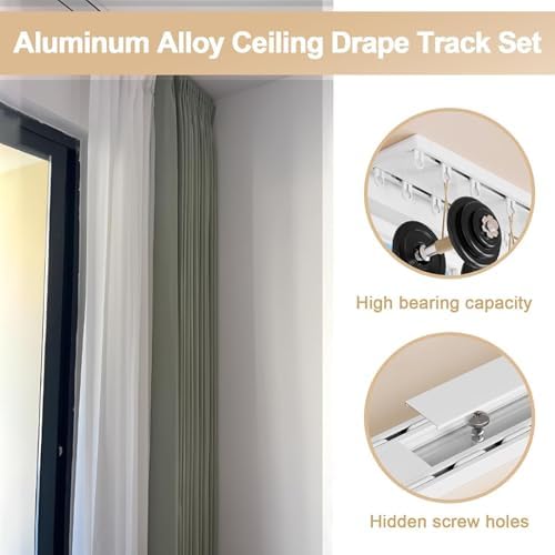 Heavy-Duty Aluminum Curtain Track System, Double Sliding Rails for Curtains, Ceiling-Mounted Room Divider for Bedroom, Living Room, Hospital - 3M Black