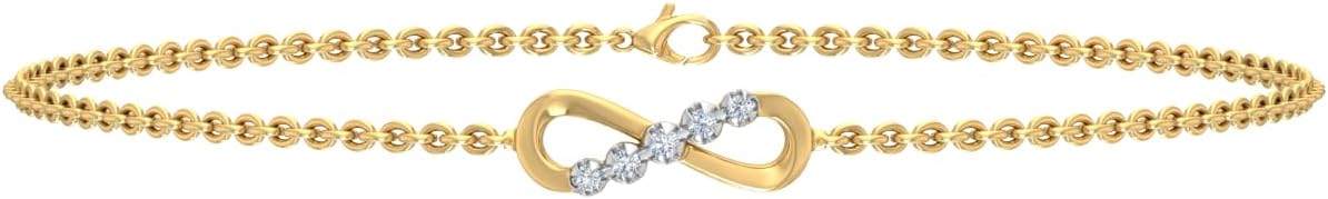 0.02 Carat Prong Set Round Cut Natural Diamond Infinity Cable Chain Bracelet for Women in 10K Gold (I1I2 Clarity)