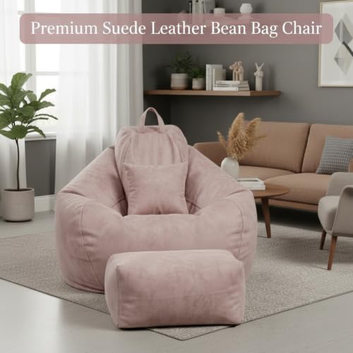 Image of KAM'S LIEU 5XL Premium Imported Suede Bean Bag Chair with Footrest & Cushion | Filled with High Density Polystyrene Beans | Premium Soft Fabric | Ready to Use Color- (Rose Gold, 5XL)