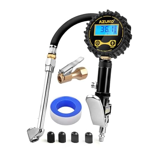 AZUNO Digital Tire Inflator with Pressure Gauge, 200 PSI, Heavy Duty Air Compressor Accessories, w/Rubber Hose Lock on Air Chuck and Quick Connect Coupler