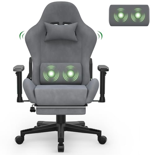 Devoko Silla para videojuegos, silla ergonómica para juegos, 200 kg, sillón para videojuegos con función de masaje, silla de ordenador con reposapiés, reposabrazos ajustables, respaldo de 90 – 180 °,