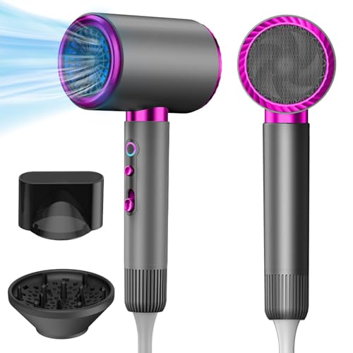Oskuglin Sèche-cheveux ionique professionnel, 2400 W avec bouton chaud/froid, 3 réglages de température, diffuseur inclus, adapté aux salons de coiffure professionnels/à domicile (Gris)